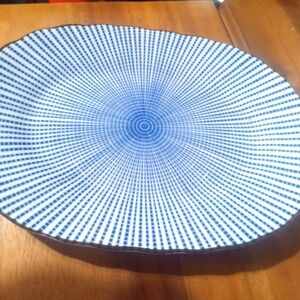 Blue  oblong  7 3/4 Japanese Ceramic Patterned Plates (2)